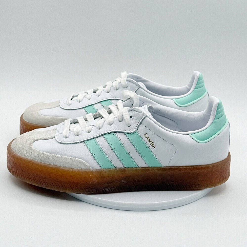 Adidas Sambae J Girls Size 6 White/Aqua/Gum JQ1314, NEW